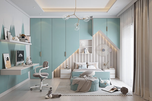 Gợi ý thiết kế phòng ngủ trẻ em với sắc xanh tươi mát