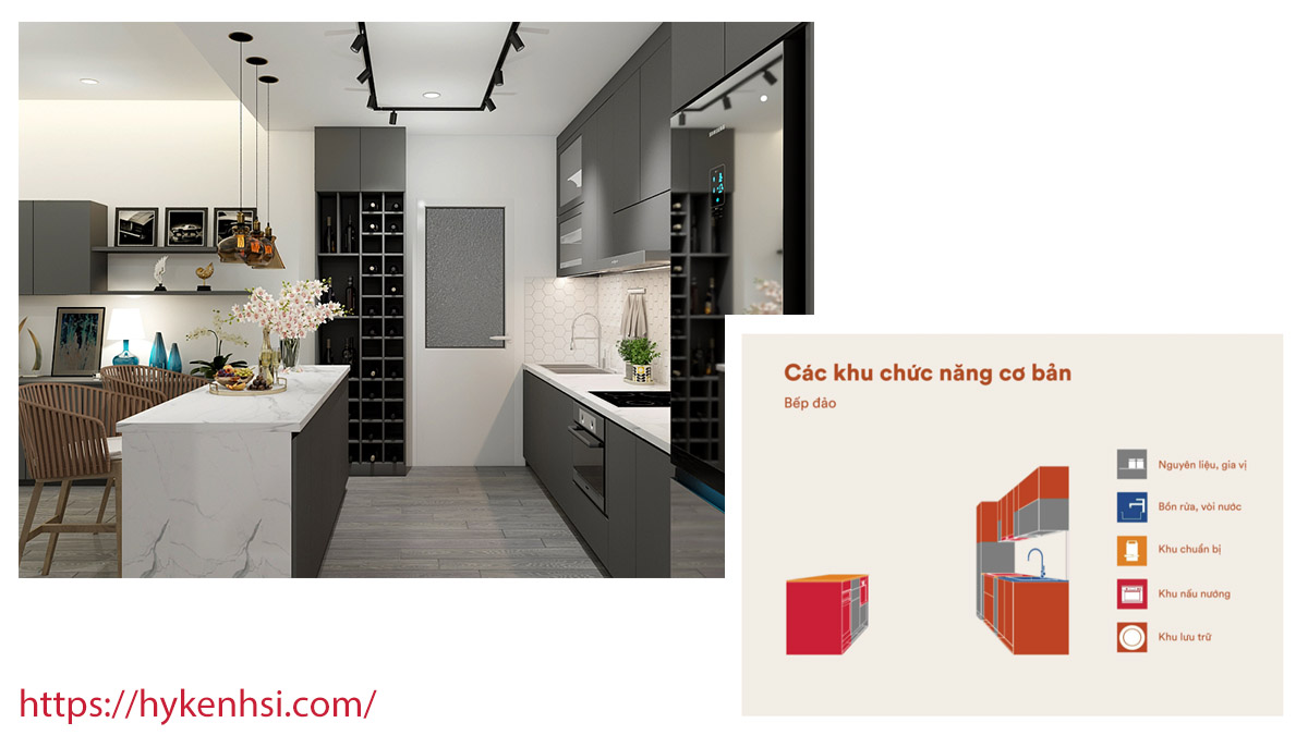 Các kiểu bếp điển hình cho căn hộ chung cư-tủ bếp đảo layout